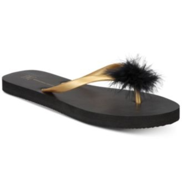 INC International Concepts Shoes - Stylish Flip Flops with Feathery Centerpiece